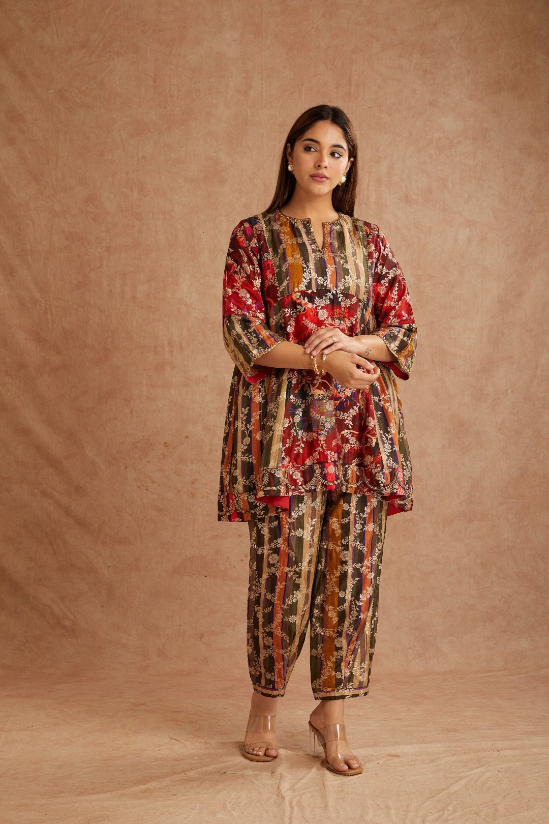 Red Banarasi Women Co - Ord Set - Charkha TalesRed Banarasi Women Co - Ord Set