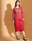 Red Gond Artwork Top & Skirt - Charkha TalesRed Gond Artwork Top & Skirt