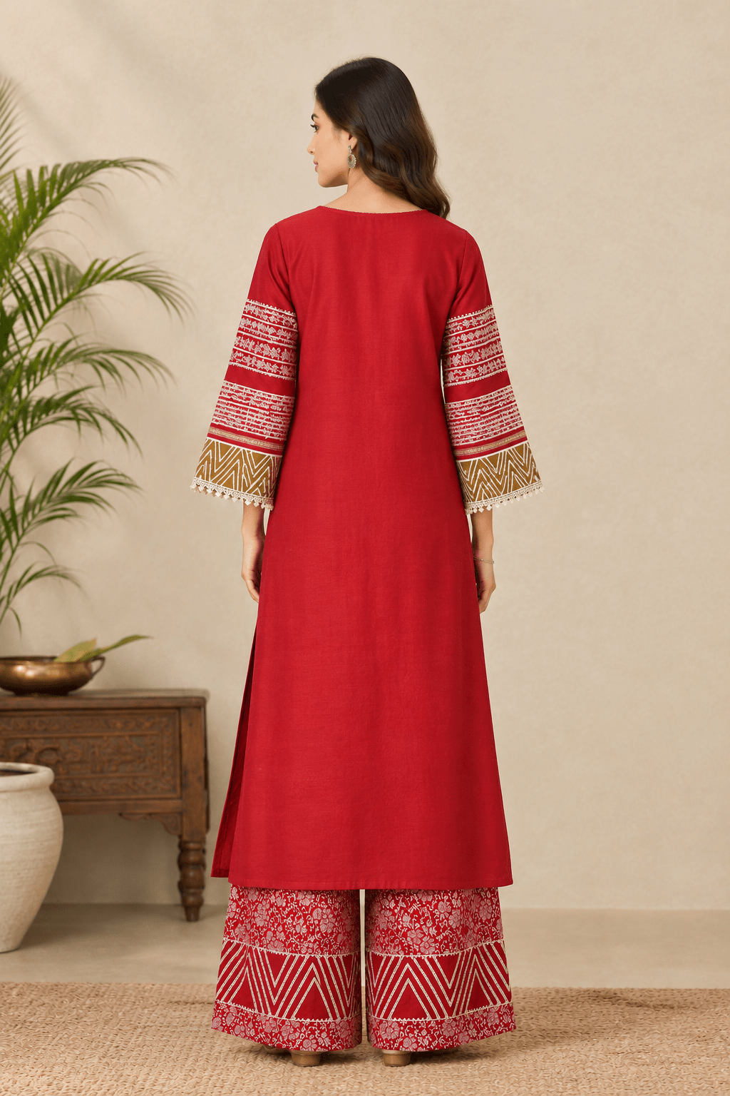 Red Gotta Banarasi Kurta set - Charkha TalesRed Gotta Banarasi Kurta set