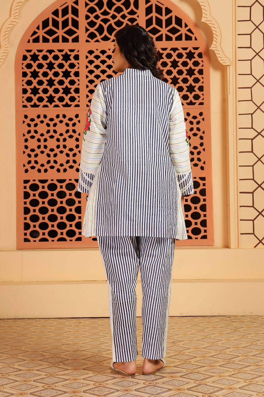 Stripe Digital Printed Co - ord Set - Blue - Charkha TalesStripe Digital Printed Co - ord Set - Blue