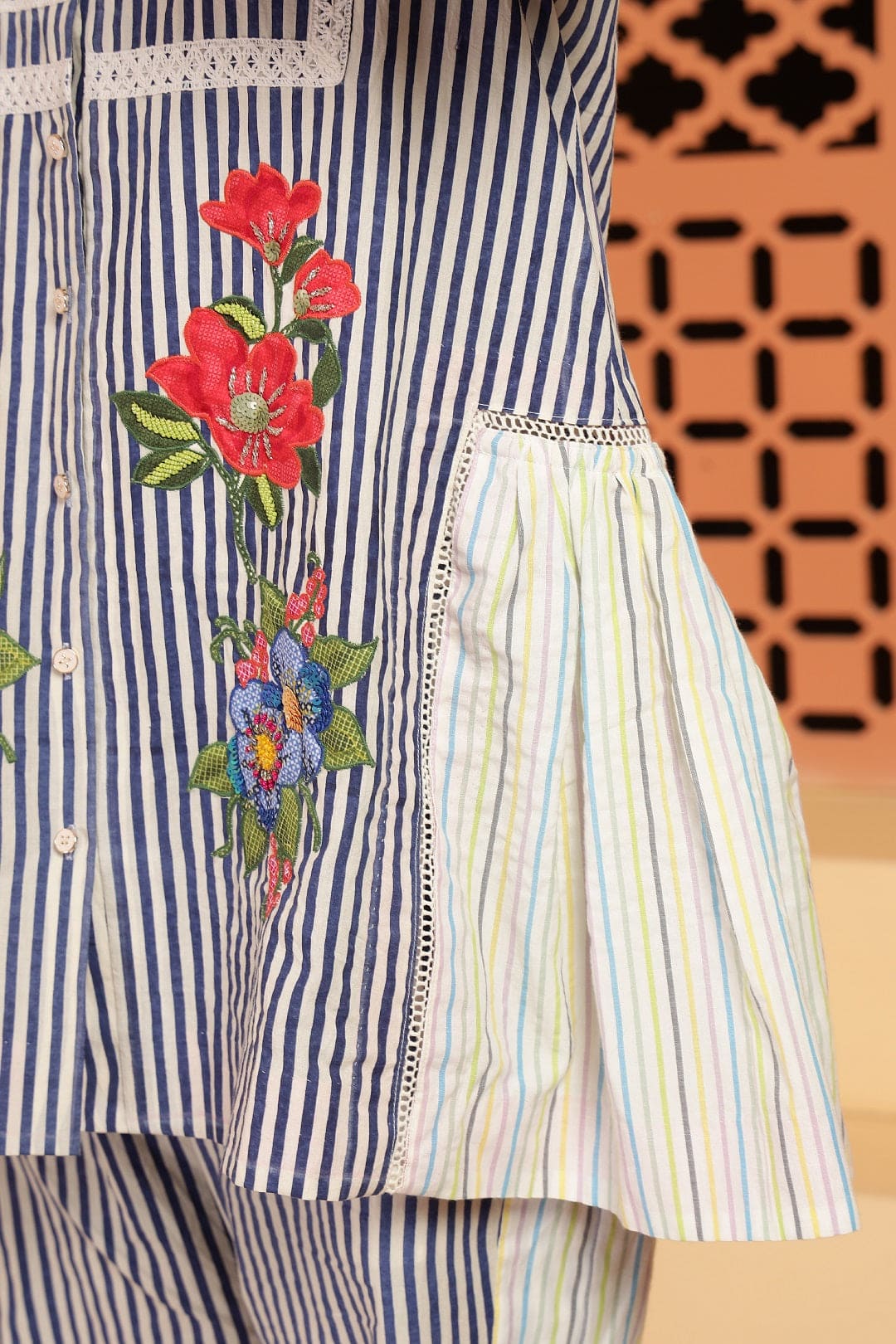 Stripe Digital Printed Co - ord Set - Blue - Charkha TalesStripe Digital Printed Co - ord Set - Blue