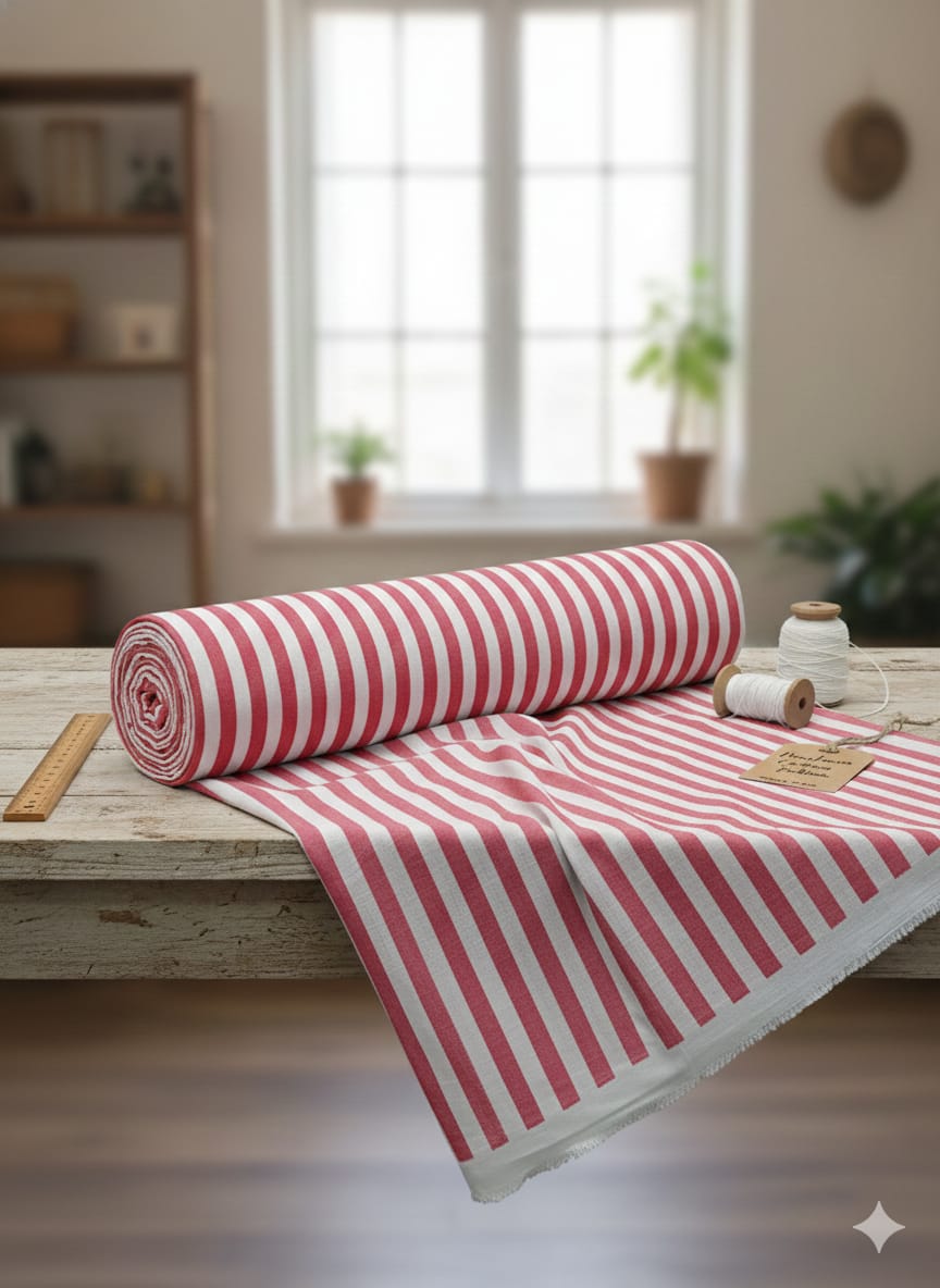 Stripes Cotton Fabric - Red - Charkha TalesStripes Cotton Fabric - Red