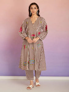 Stripes Digital printed kurta set - Brown