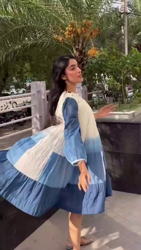 Tie and Dye Cotton Maxi Dress - Blue - Charkha TalesTie and Dye Cotton Maxi Dress - Blue