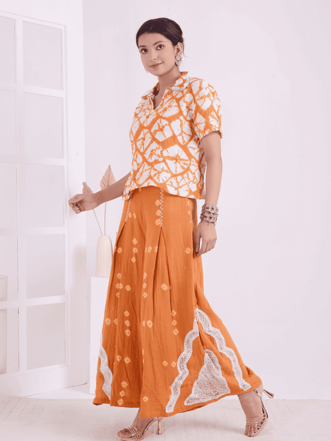 Tie - Dye Co - ord Set - Orange & White - Charkha TalesTie - Dye Co - ord Set - Orange & White