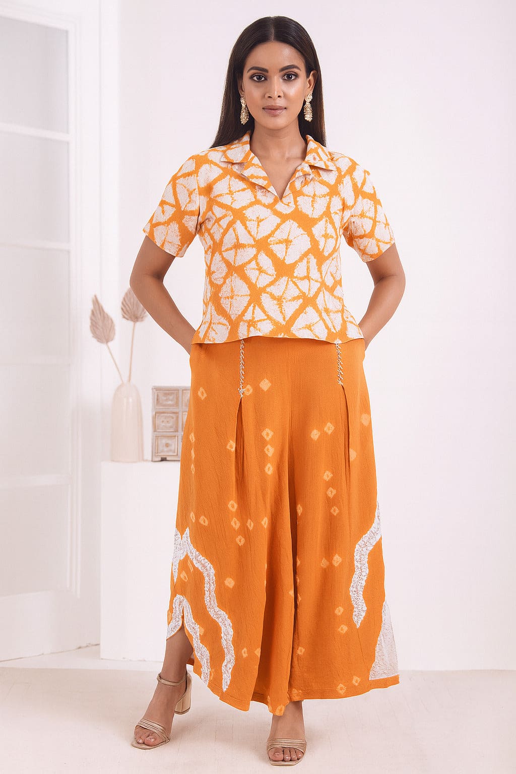 Tie - Dye Co - ord Set - Orange & White - Charkha TalesTie - Dye Co - ord Set - Orange & White