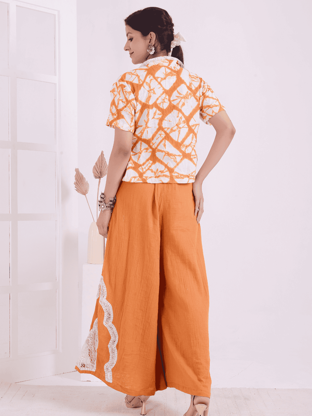 Tie - Dye Co - ord Set - Orange & White - Charkha TalesTie - Dye Co - ord Set - Orange & White