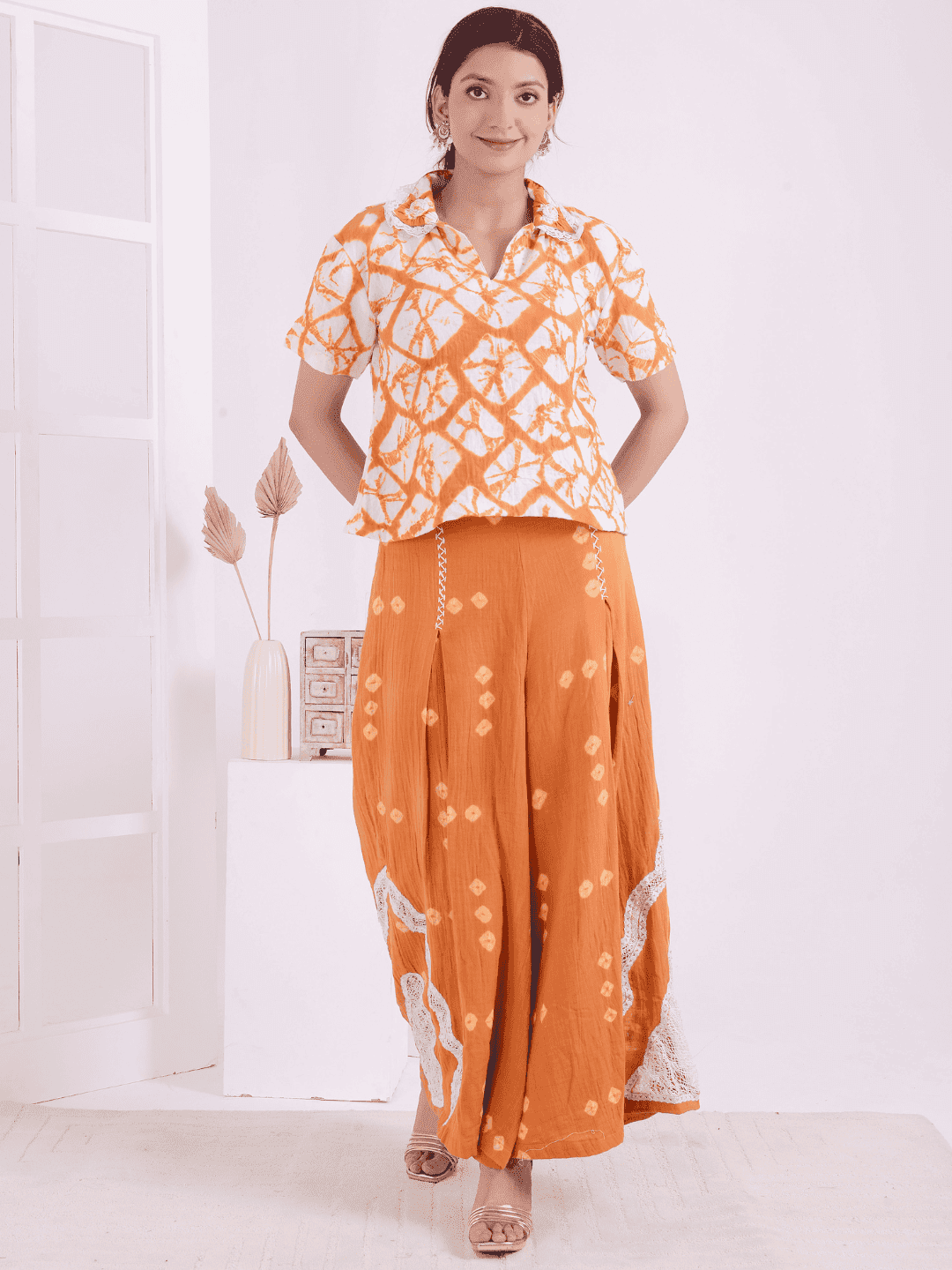 Tie - Dye Co - ord Set - Orange & White - Charkha TalesTie - Dye Co - ord Set - Orange & White