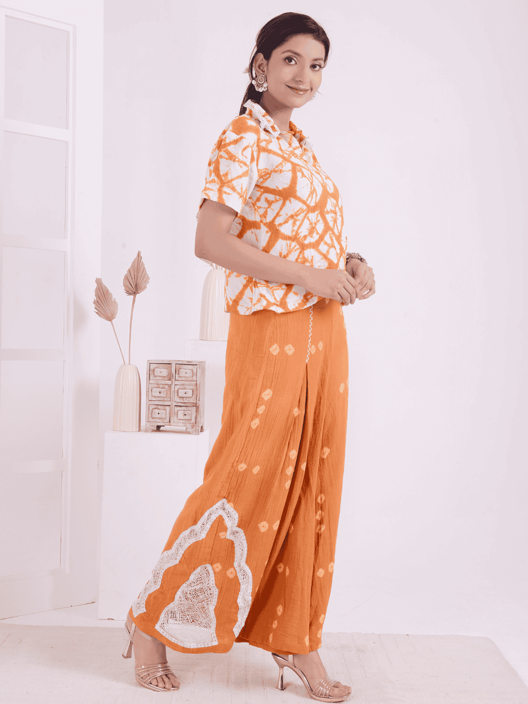 Tie - Dye Co - ord Set - Orange & White - Charkha TalesTie - Dye Co - ord Set - Orange & White