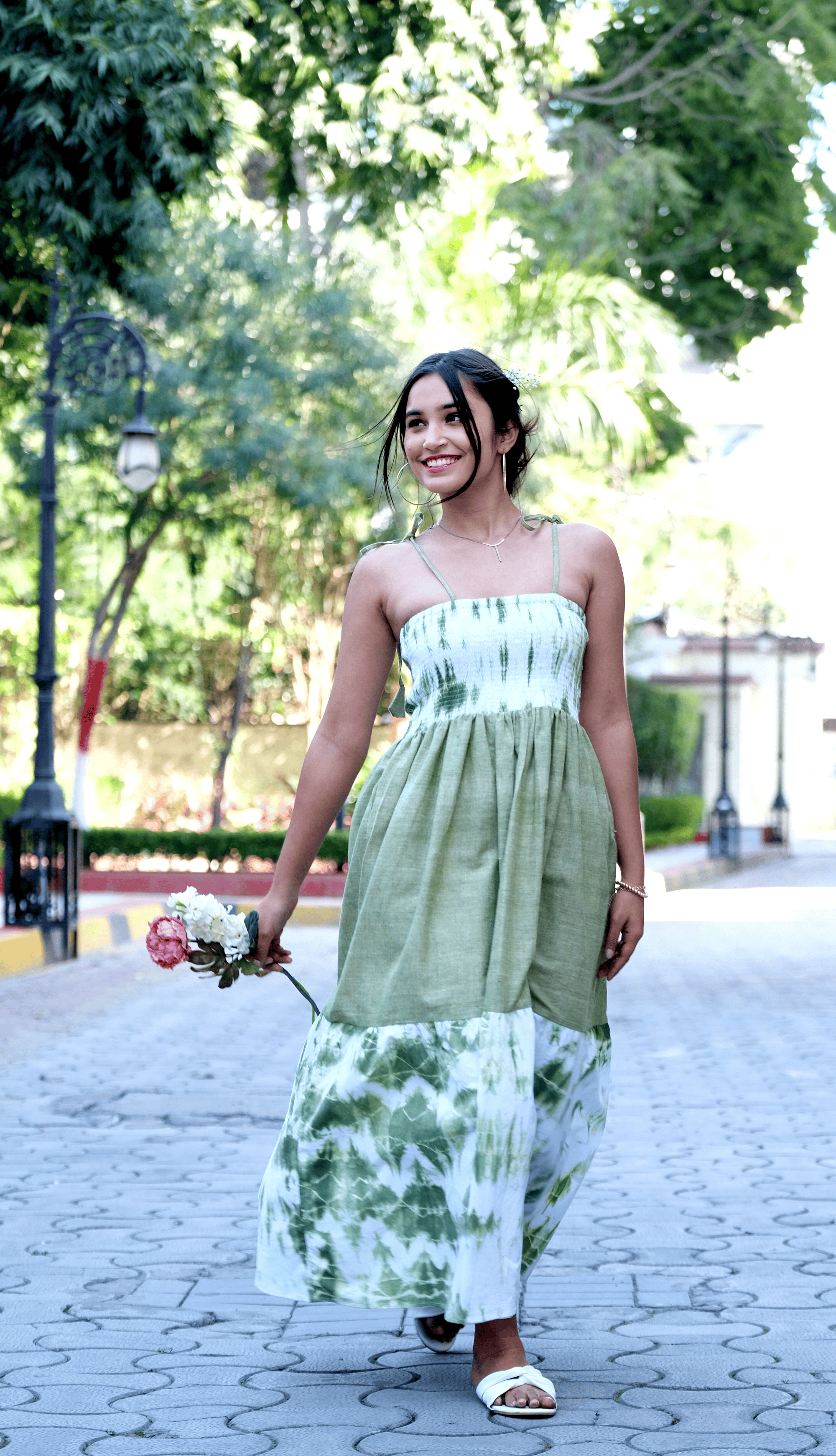 Tie dye Cotton Dress - Green - Charkha TalesTie dye Cotton Dress - Green