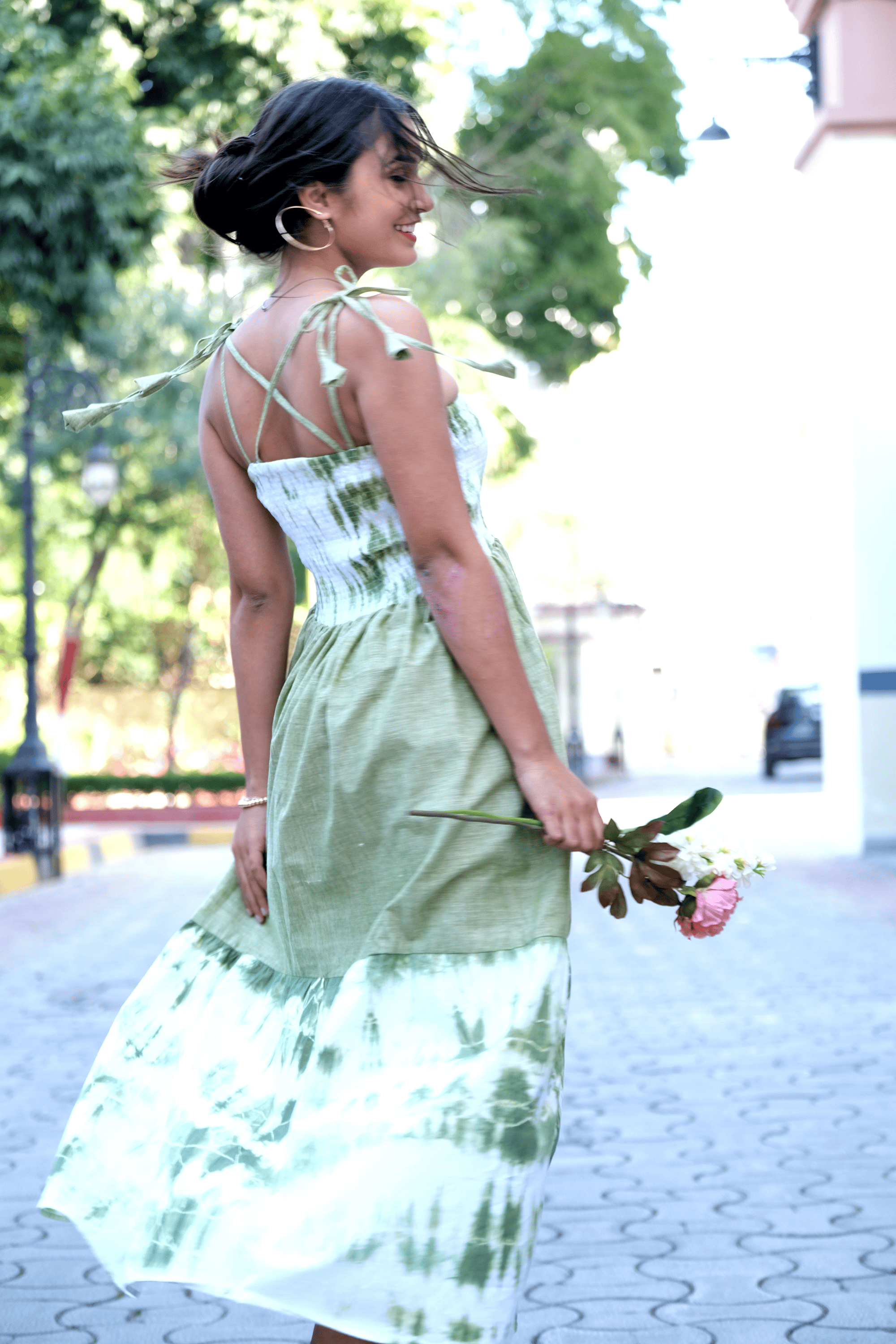 Tie dye Cotton Dress - Green - Charkha TalesTie dye Cotton Dress - Green