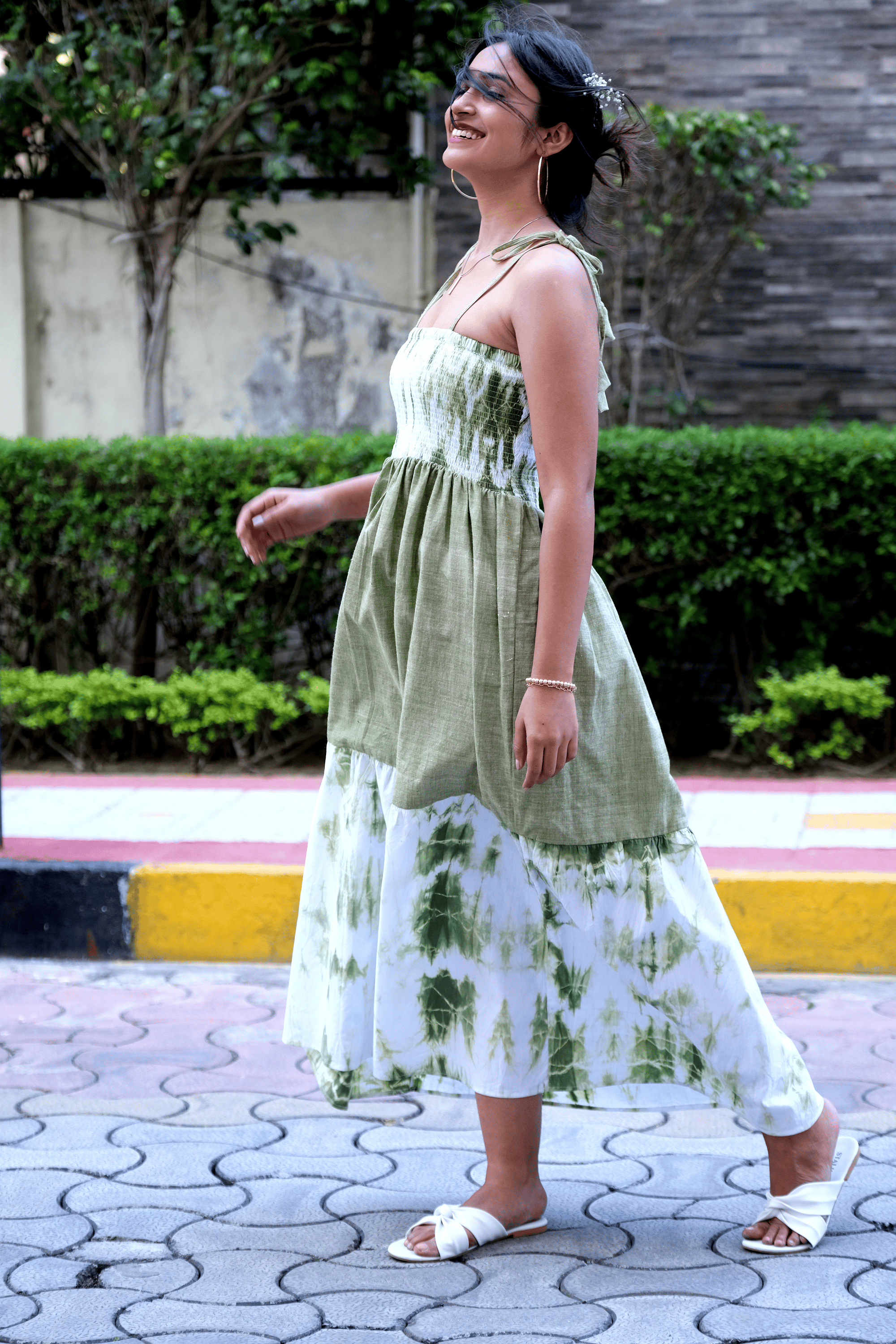 Tie dye Cotton Dress - Green - Charkha TalesTie dye Cotton Dress - Green
