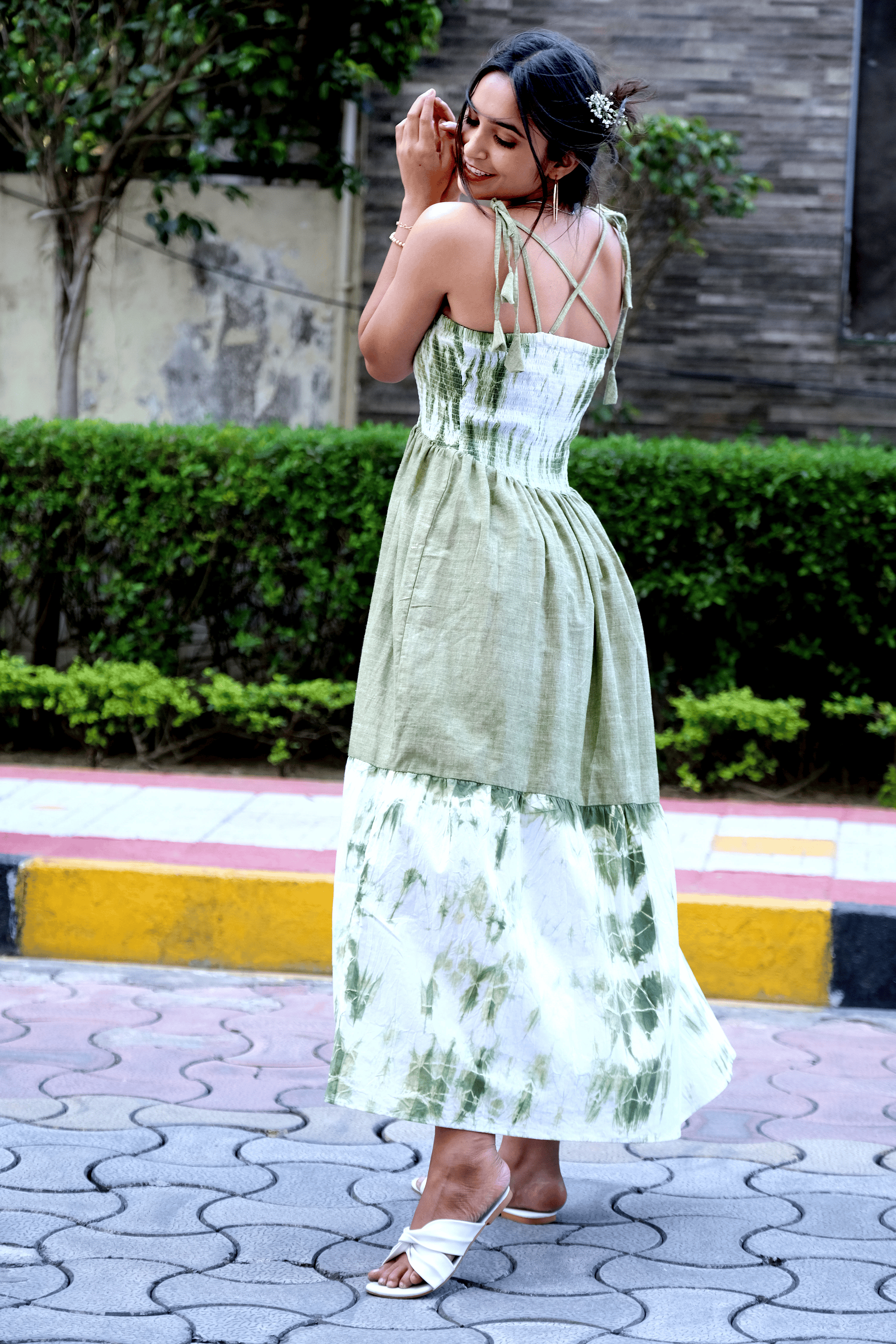 Tie dye Cotton Dress - Green - Charkha TalesTie dye Cotton Dress - Green