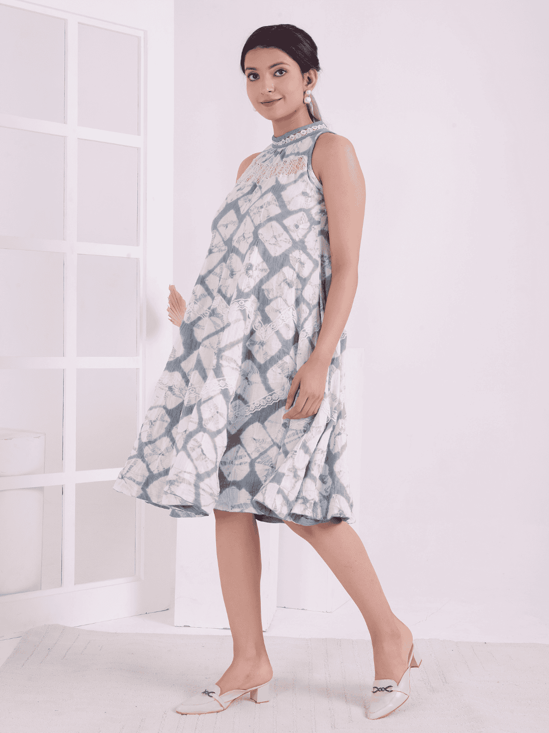 Tie - Dye Cotton Dress - Grey - Charkha TalesTie - Dye Cotton Dress - Grey