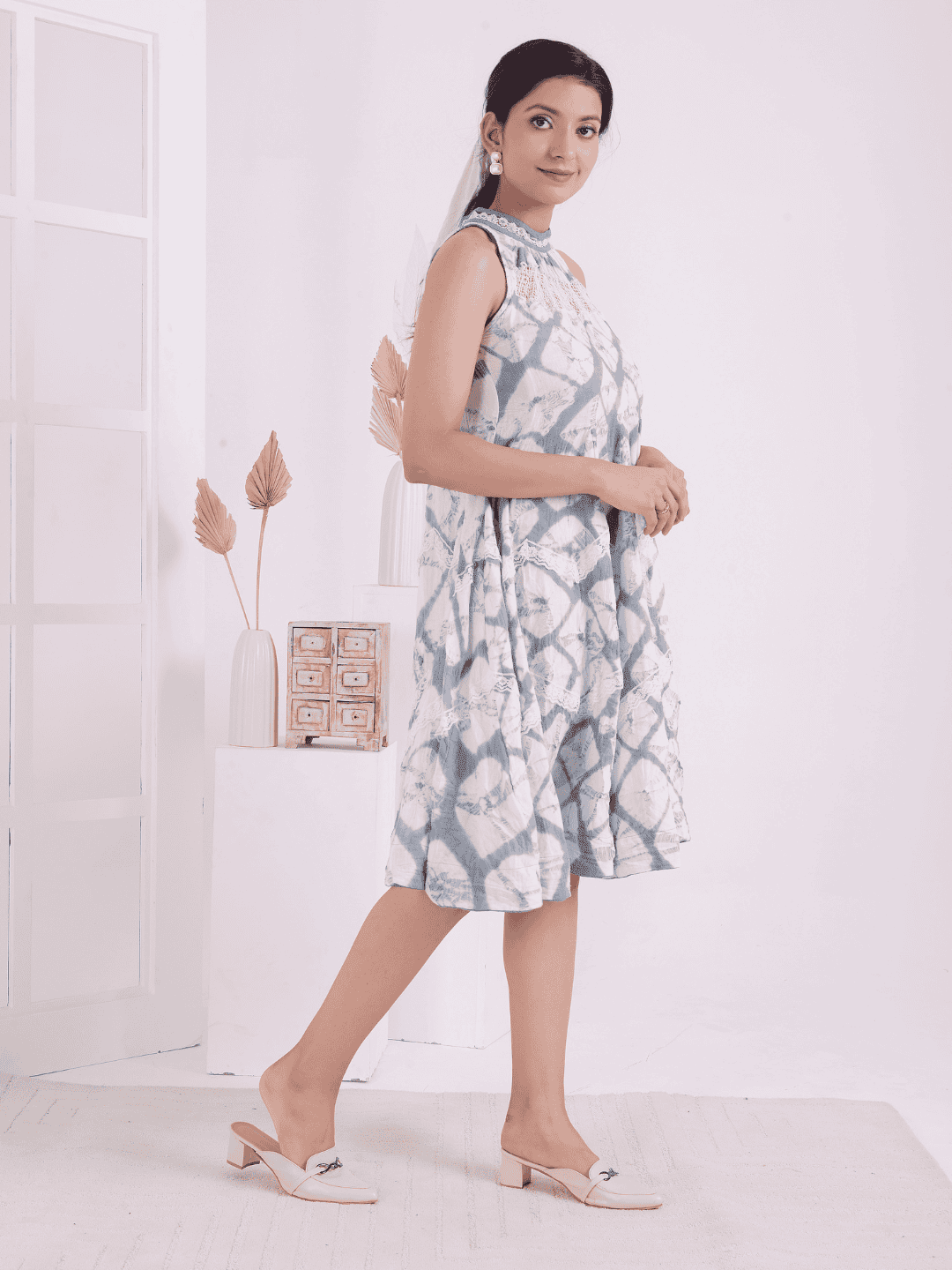 Tie - Dye Cotton Dress - Grey - Charkha TalesTie - Dye Cotton Dress - Grey