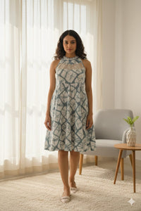 Tie-Dye Cotton Dress   -  Grey