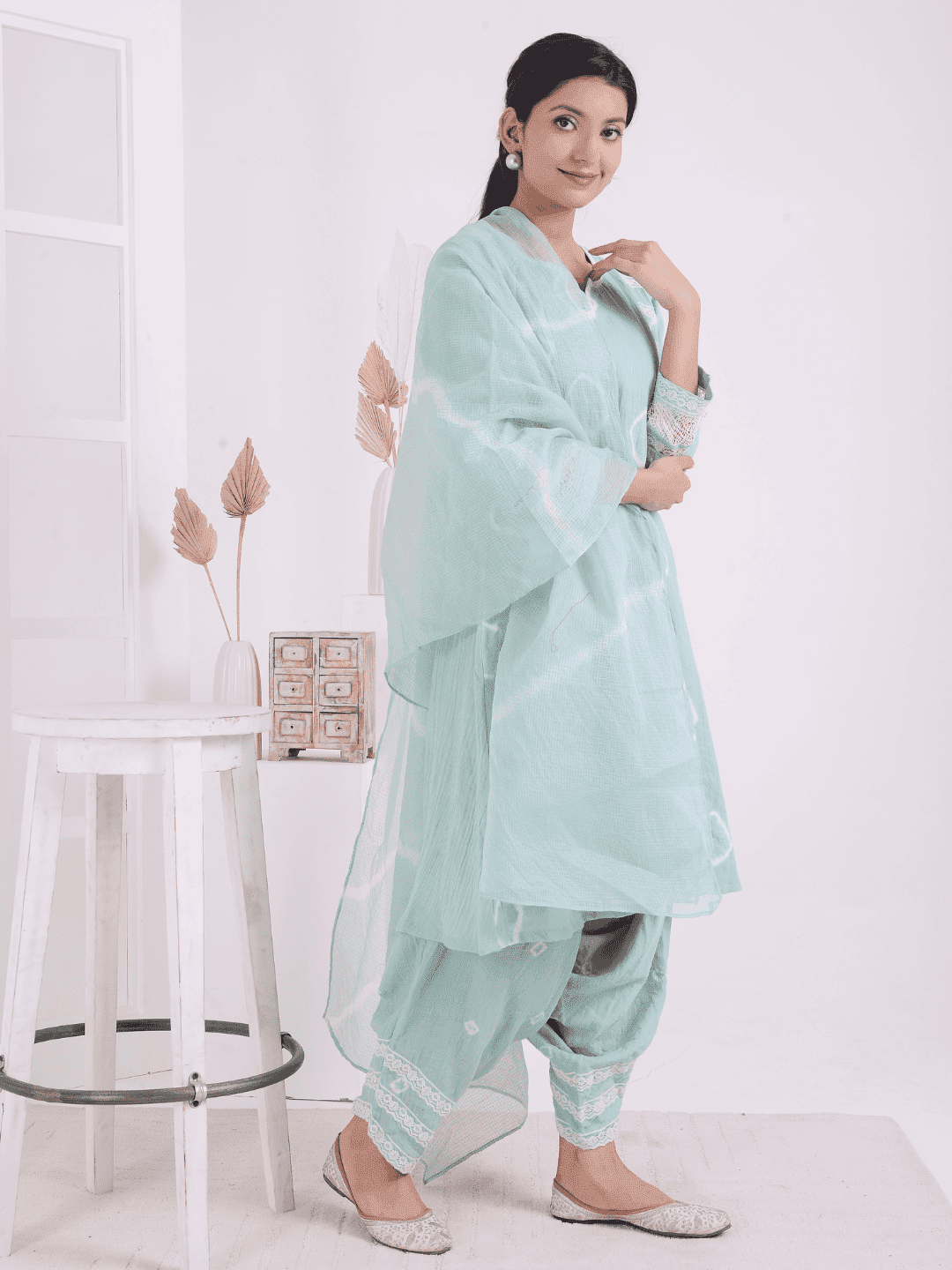 Tie & Dye Kurta Set - Aqua Green - Charkha TalesTie & Dye Kurta Set - Aqua Green