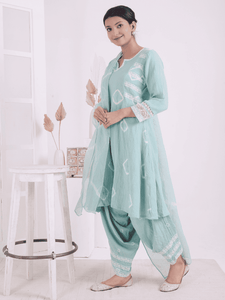 Tie & Dye Kurta Set - Aqua Green