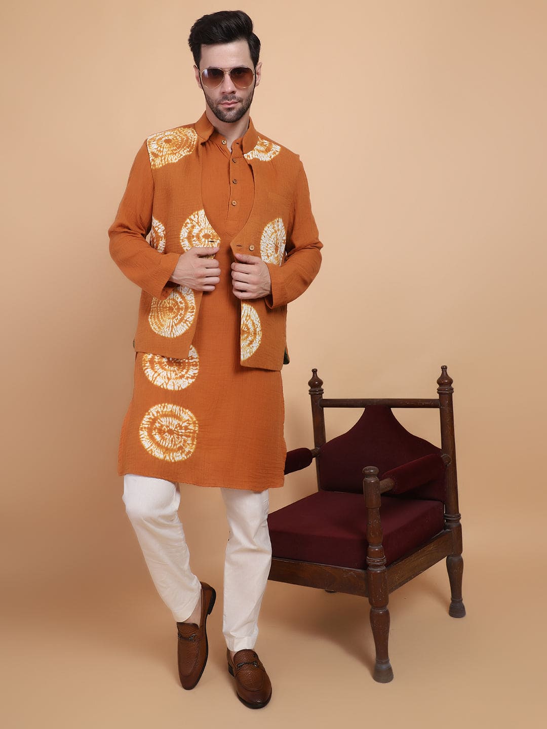 Tie & Dye Kurta Set - Yellow - Charkha TalesTie & Dye Kurta Set - Yellow