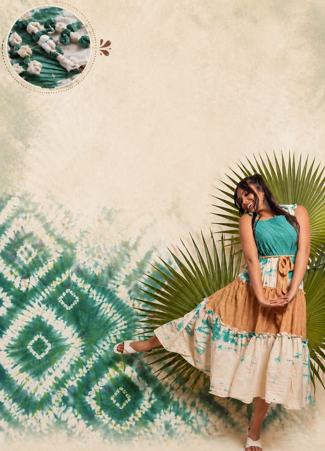 Tie & Dye Layered Dress - Turquoise - Charkha TalesTie & Dye Layered Dress - Turquoise
