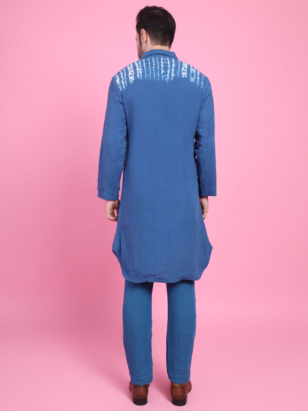 Tie & Dye Men Kurta Set - Blue - Charkha TalesTie & Dye Men Kurta Set - Blue
