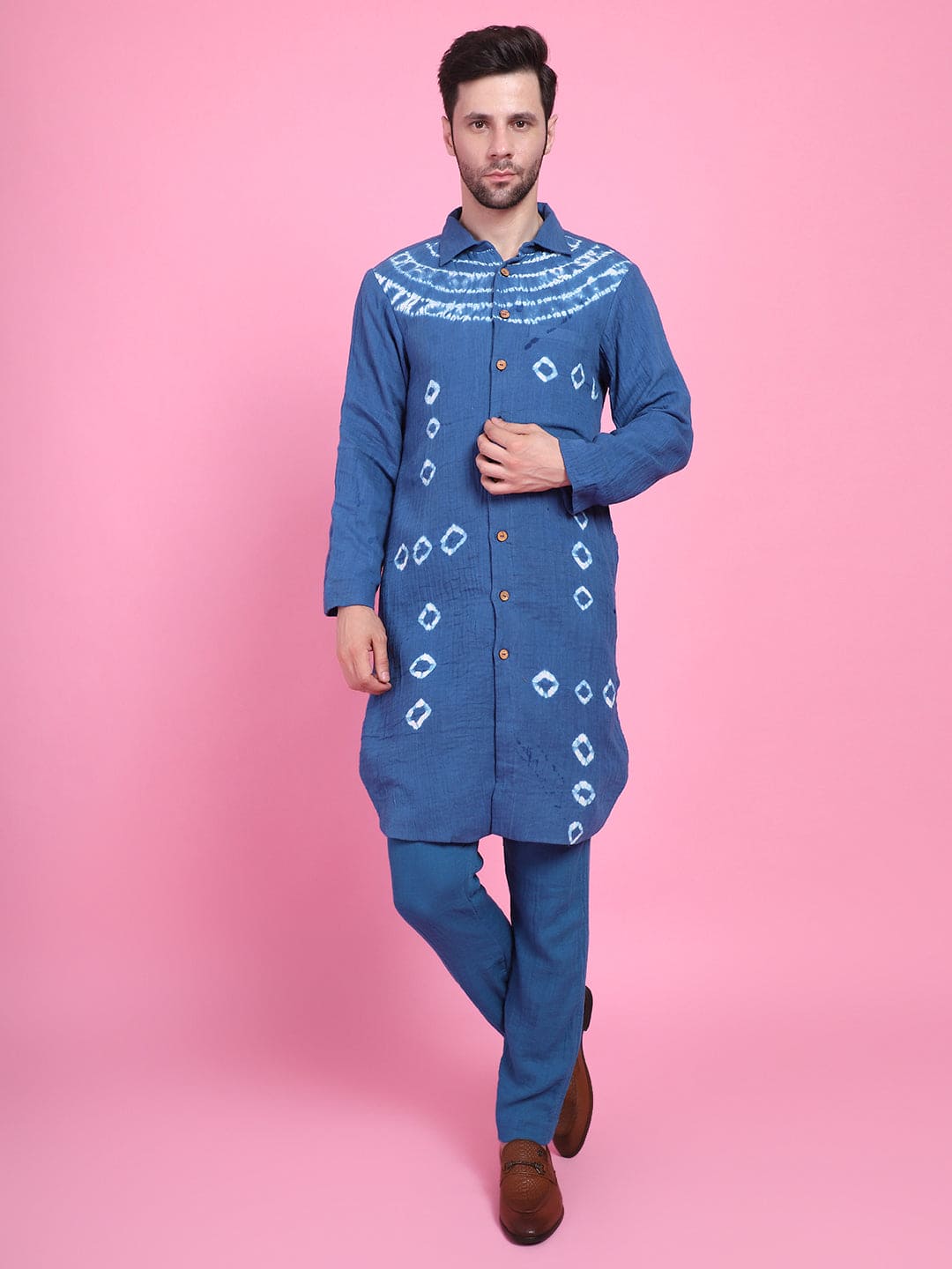 Tie & Dye Men Kurta Set - Blue - Charkha TalesTie & Dye Men Kurta Set - Blue