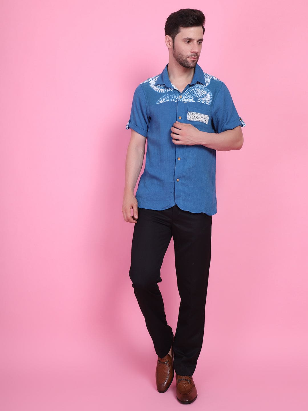 Tie & Dye Men Shirt - Blue - Charkha TalesTie & Dye Men Shirt - Blue