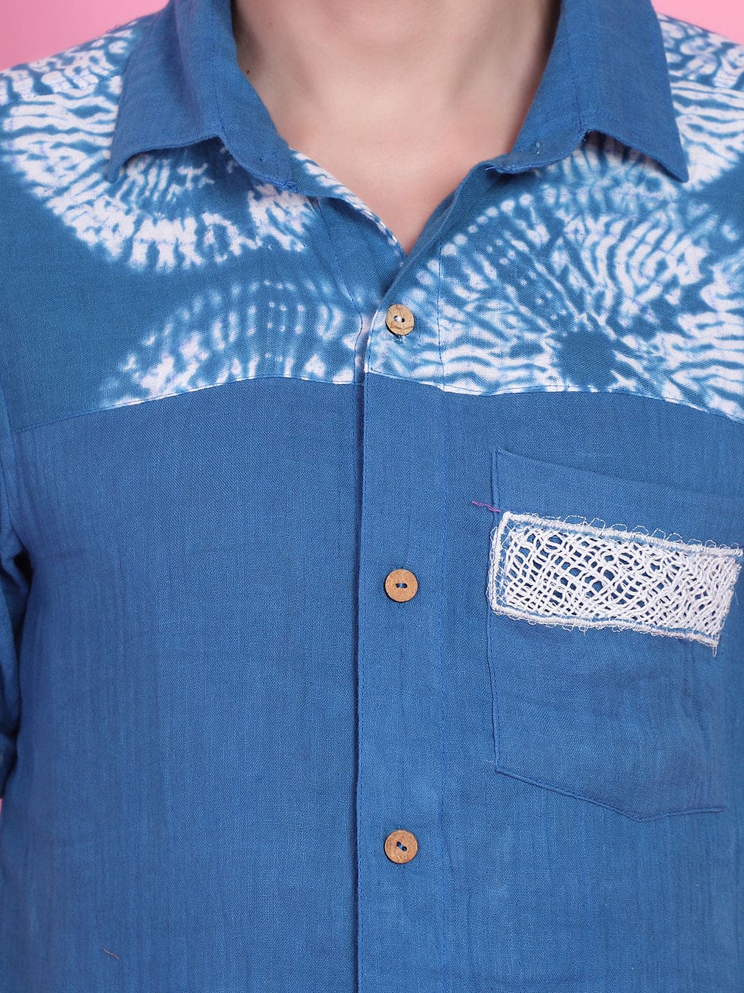 Tie & Dye Men Shirt - Blue - Charkha TalesTie & Dye Men Shirt - Blue