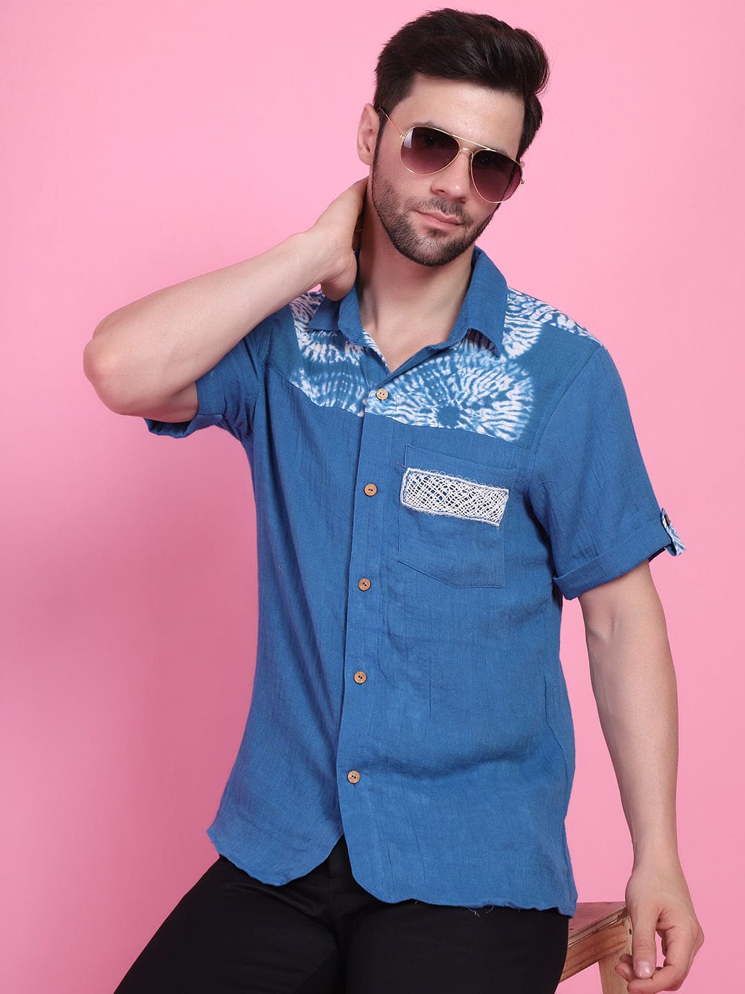 Tie & Dye Men Shirt - Blue - Charkha TalesTie & Dye Men Shirt - Blue
