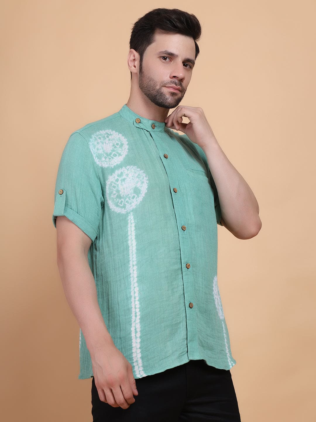 Tie & Dye Men Shirt - Turquoise - Charkha TalesTie & Dye Men Shirt - Turquoise
