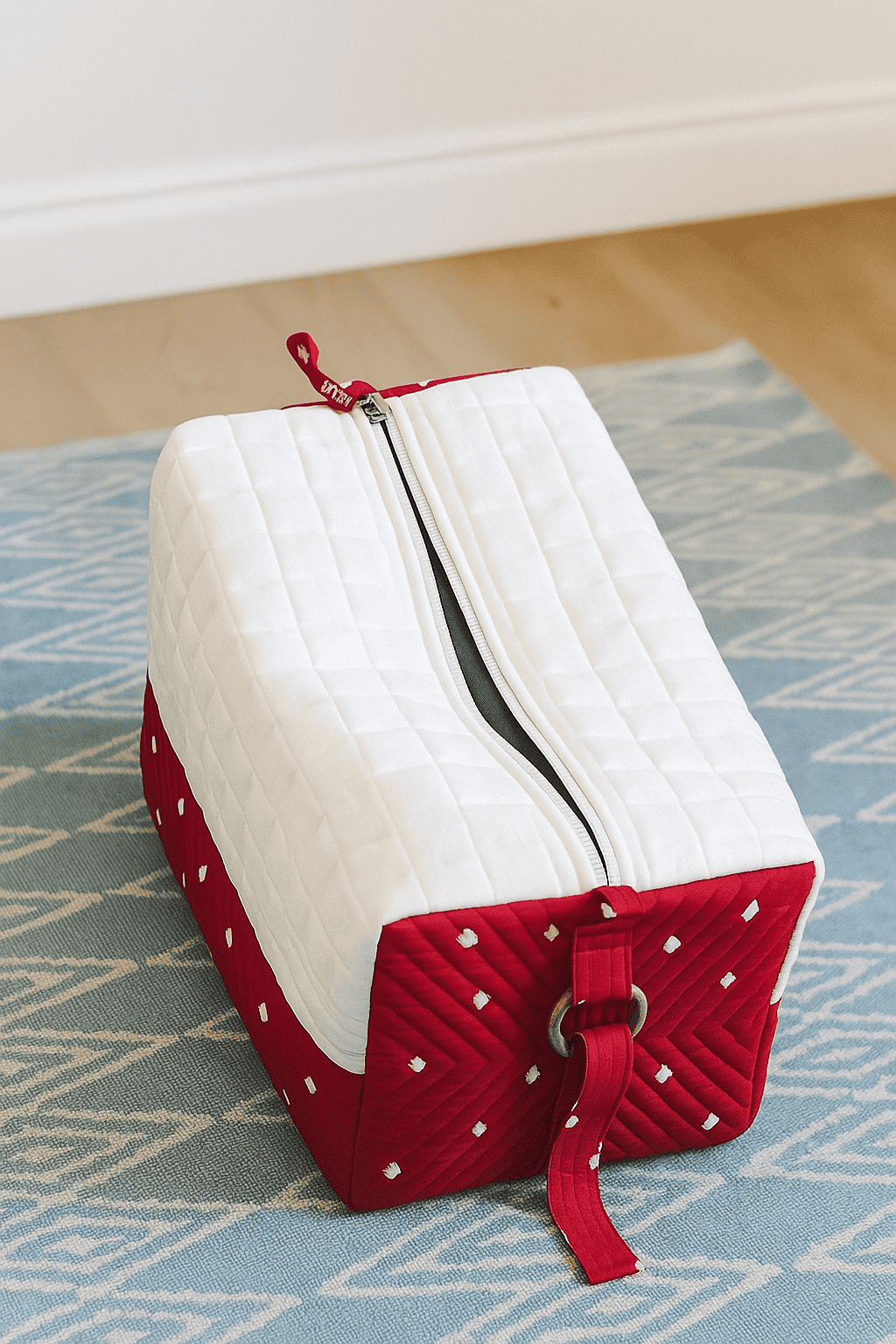 Tie & Dye Quilted Duffle Bag - White & Red - Charkha TalesTie & Dye Quilted Duffle Bag - White & Red