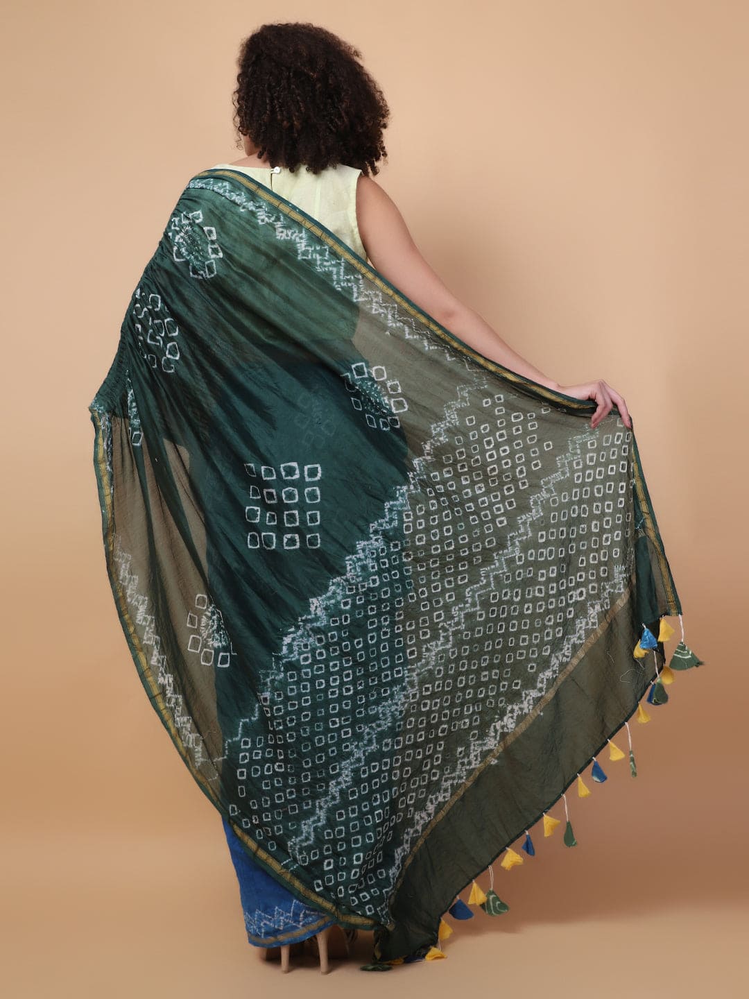 Tie & Dye Saree - Green & Blue - Charkha TalesTie & Dye Saree - Green & Blue