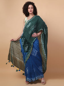 Tie & Dye Saree - Green & Blue