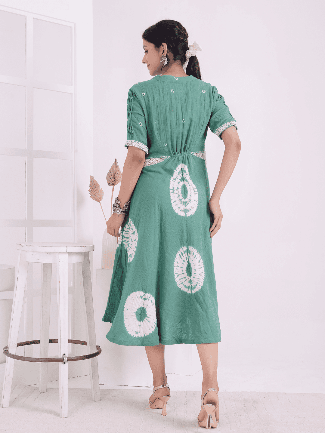 Tie - Dye Women Dress - Green - Charkha TalesTie - Dye Women Dress - Green
