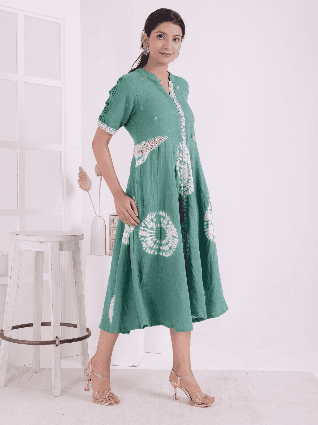 Tie - Dye Women Dress - Green - Charkha TalesTie - Dye Women Dress - Green