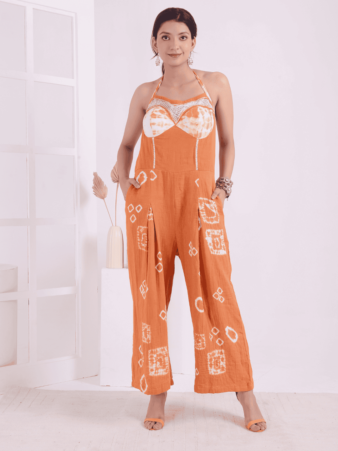 Tie & Dye Women Jumpsuit - Rust - Charkha TalesTie & Dye Women Jumpsuit - Rust