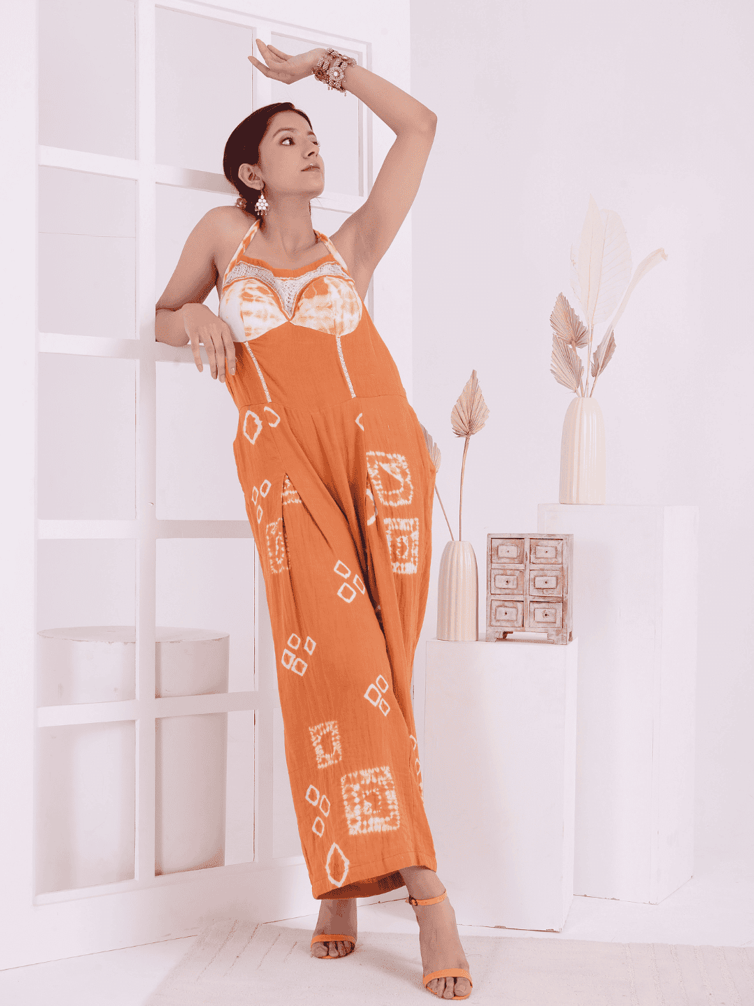 Tie & Dye Women Jumpsuit - Rust - Charkha TalesTie & Dye Women Jumpsuit - Rust