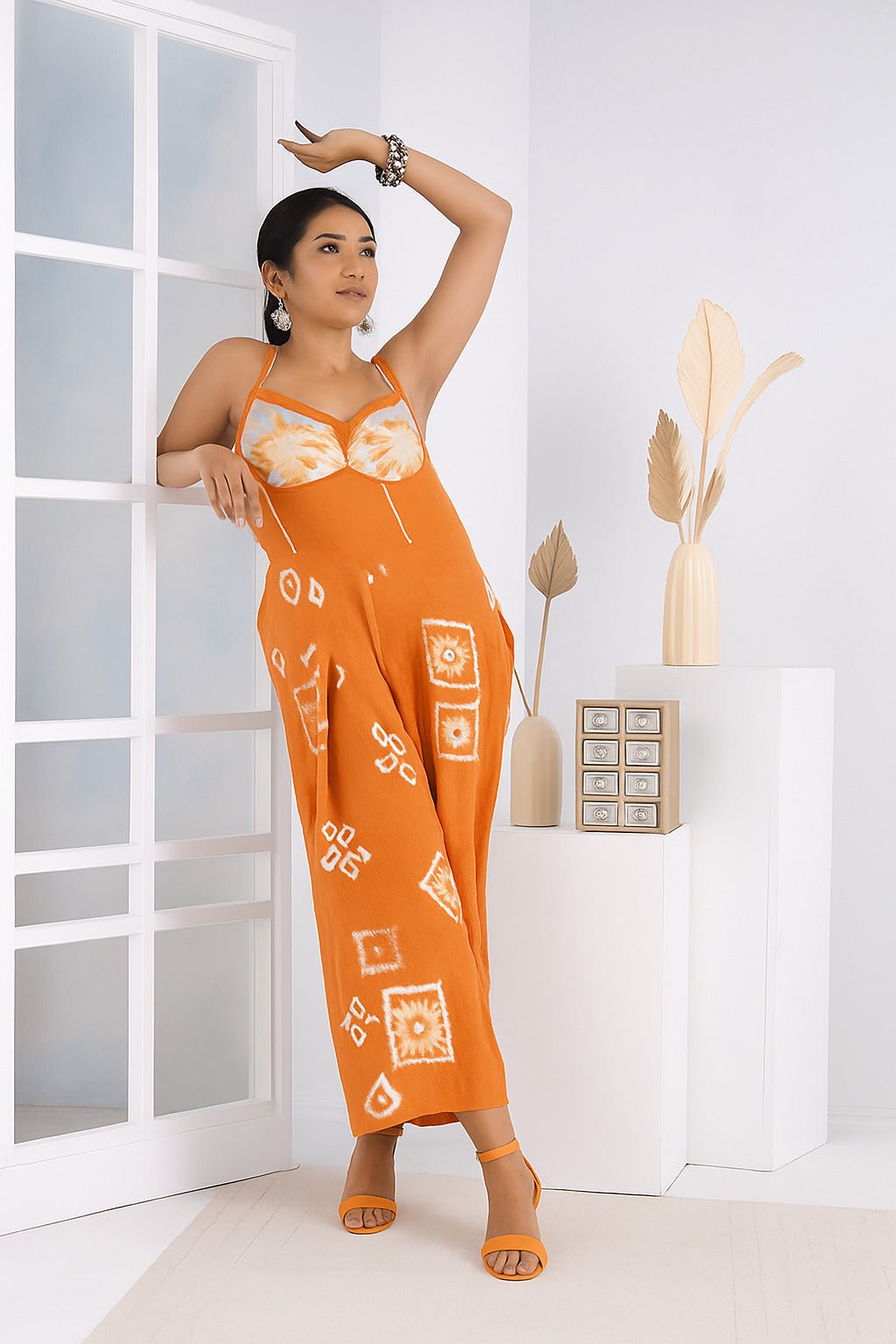 Tie & Dye Women Jumpsuit - Rust - Charkha TalesTie & Dye Women Jumpsuit - Rust