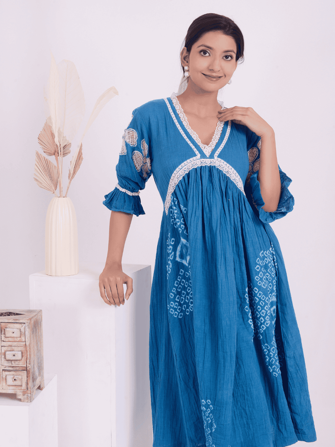 Tie - Dye Women Kurta Set - Blue - Charkha TalesTie - Dye Women Kurta Set - Blue