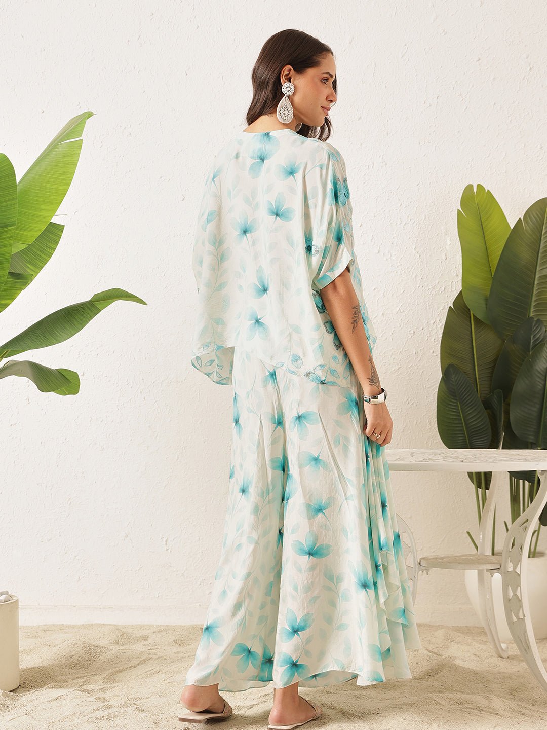 White Digital Print Top With Skirt - Charkha TalesWhite Digital Print Top With Skirt