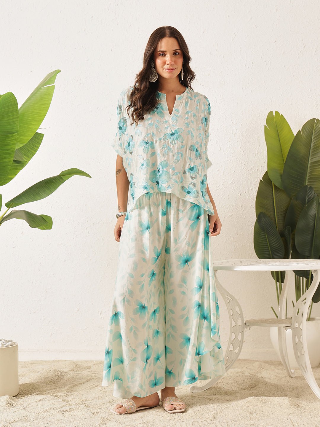 White Digital Print Top With Skirt - Charkha TalesWhite Digital Print Top With Skirt
