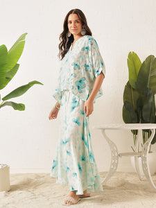 White Digital Print With Embroidered Top With Skirt