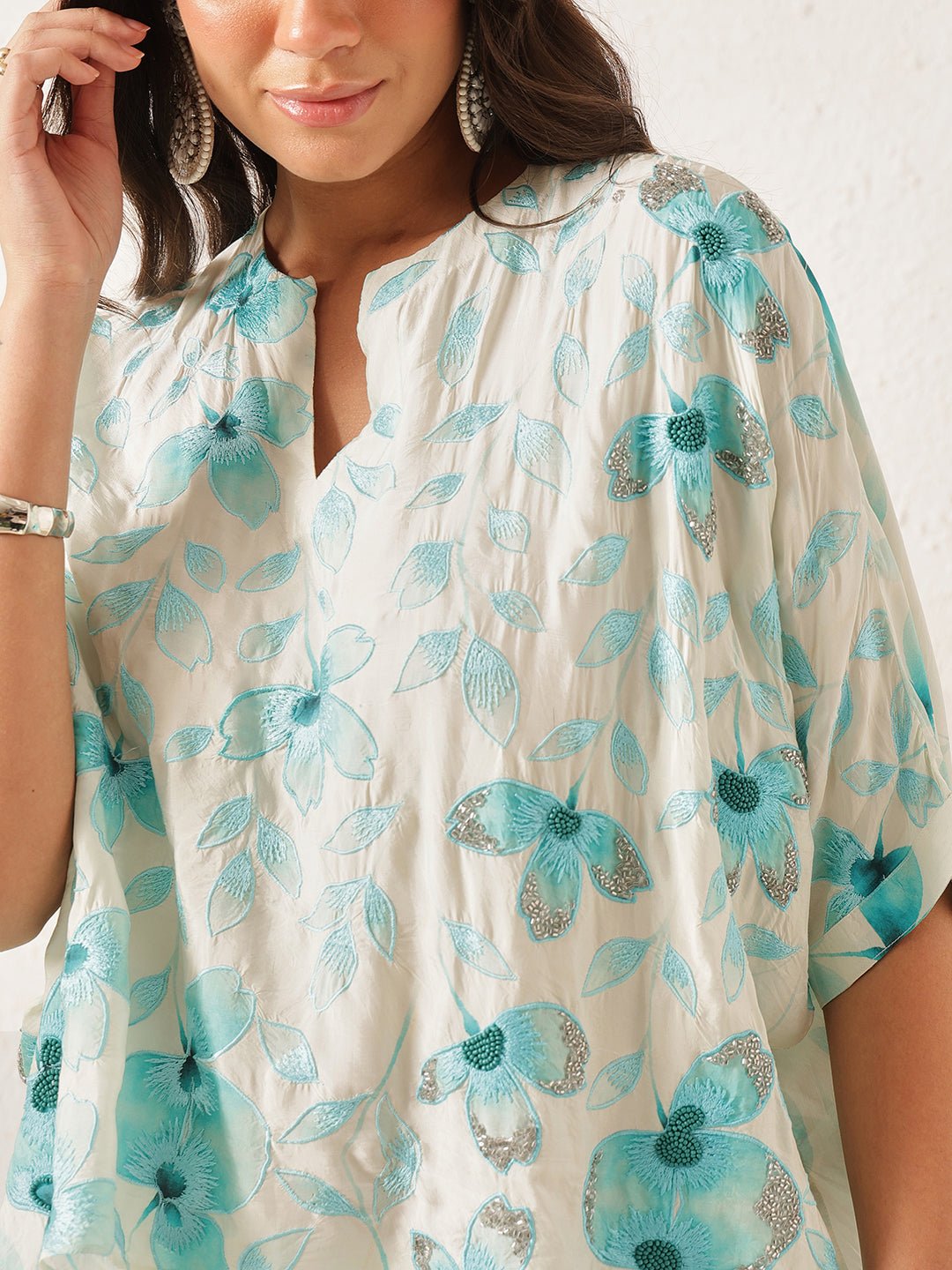 White Digital Print Top With Skirt - Charkha TalesWhite Digital Print Top With Skirt