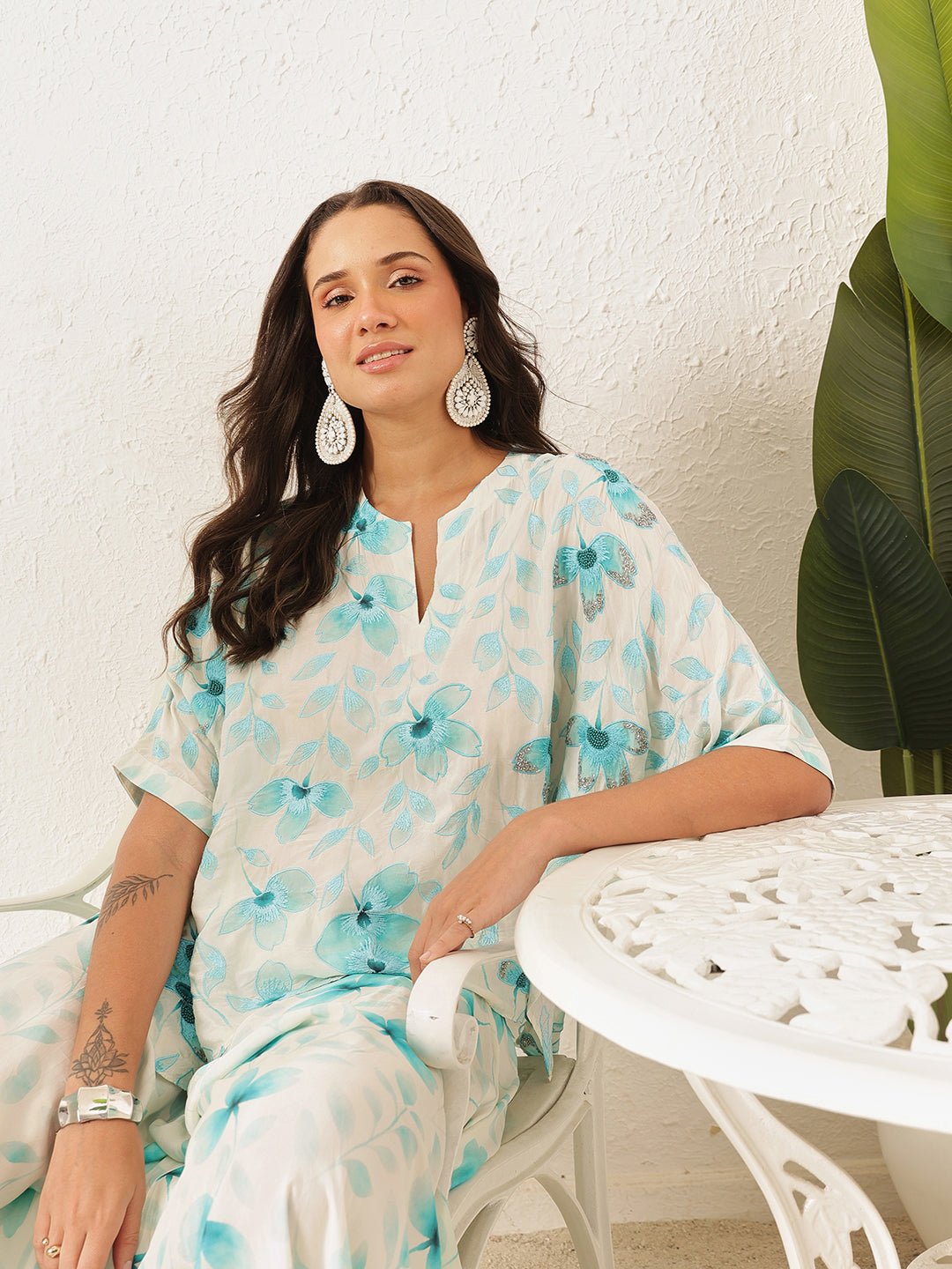 White Digital Print Top With Skirt - Charkha TalesWhite Digital Print Top With Skirt