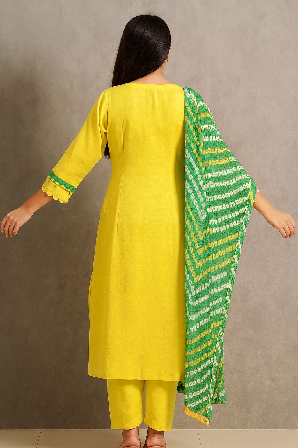 Women Chanderi Kurta Set - Yellow - Charkha TalesWomen Chanderi Kurta Set - Yellow