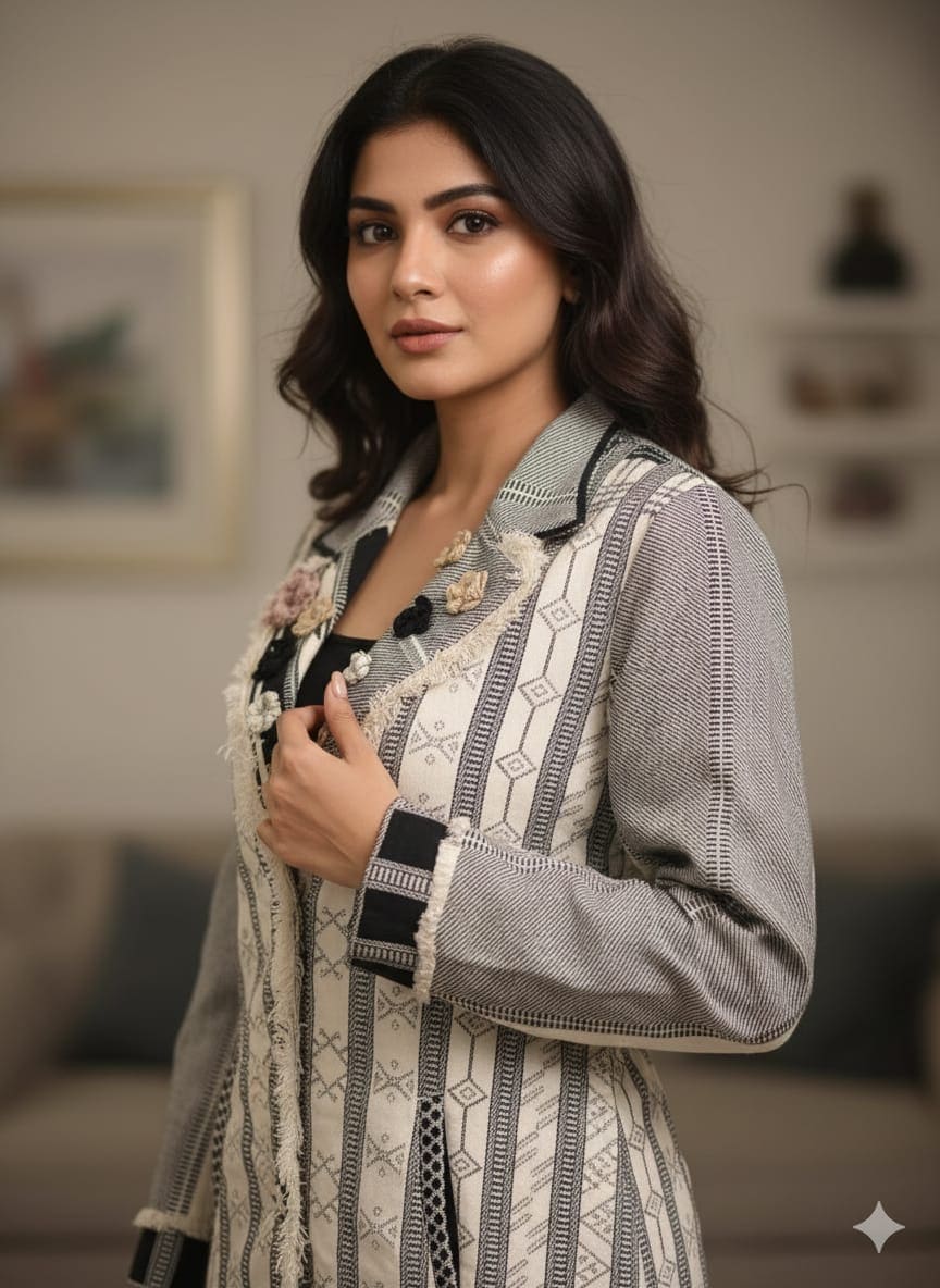 Women Cotton Jacket - Black - Charkha TalesWomen Cotton Jacket - Black