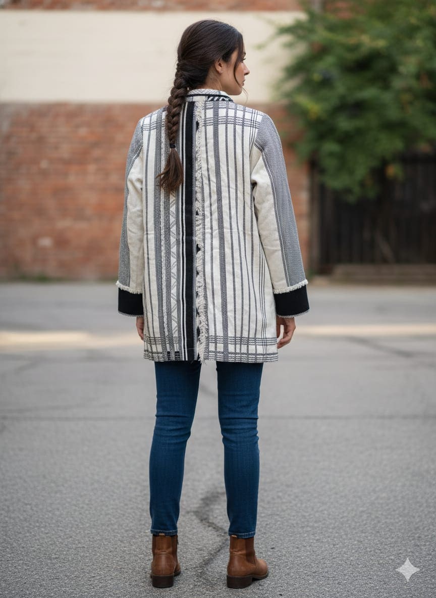 Women Cotton Jacket - Black - Charkha TalesWomen Cotton Jacket - Black