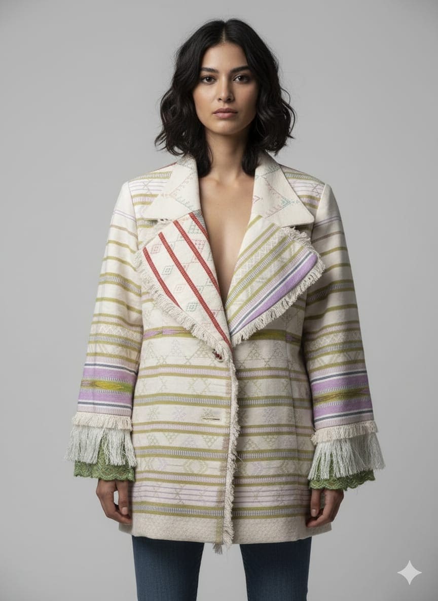 Women Cotton Long Jacket - Off - White - Charkha TalesWomen Cotton Long Jacket - Off - White