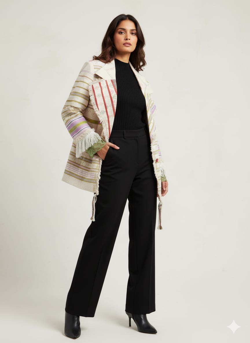 Women Cotton Long Jacket - Off - White - Charkha TalesWomen Cotton Long Jacket - Off - White