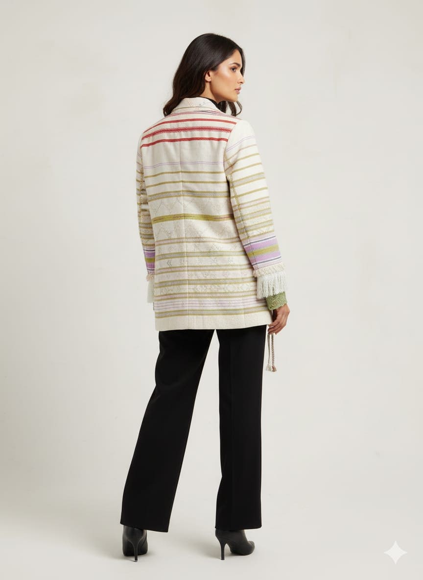 Women Cotton Long Jacket - Off - White - Charkha TalesWomen Cotton Long Jacket - Off - White